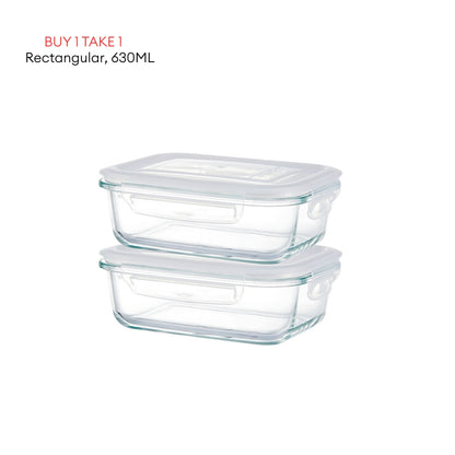 LOCAUPIN B1T1 2-Pack Airtight Borosilicate Glass Food Containers with Silicone Lid Microwave Safe Leakproof Lunch Box