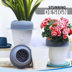 Locaupin Face Planter Self Watering Pot Outdoor Plants with Water Level Window Wicking Rope Drainage Hole Indoor Head Flower Vase