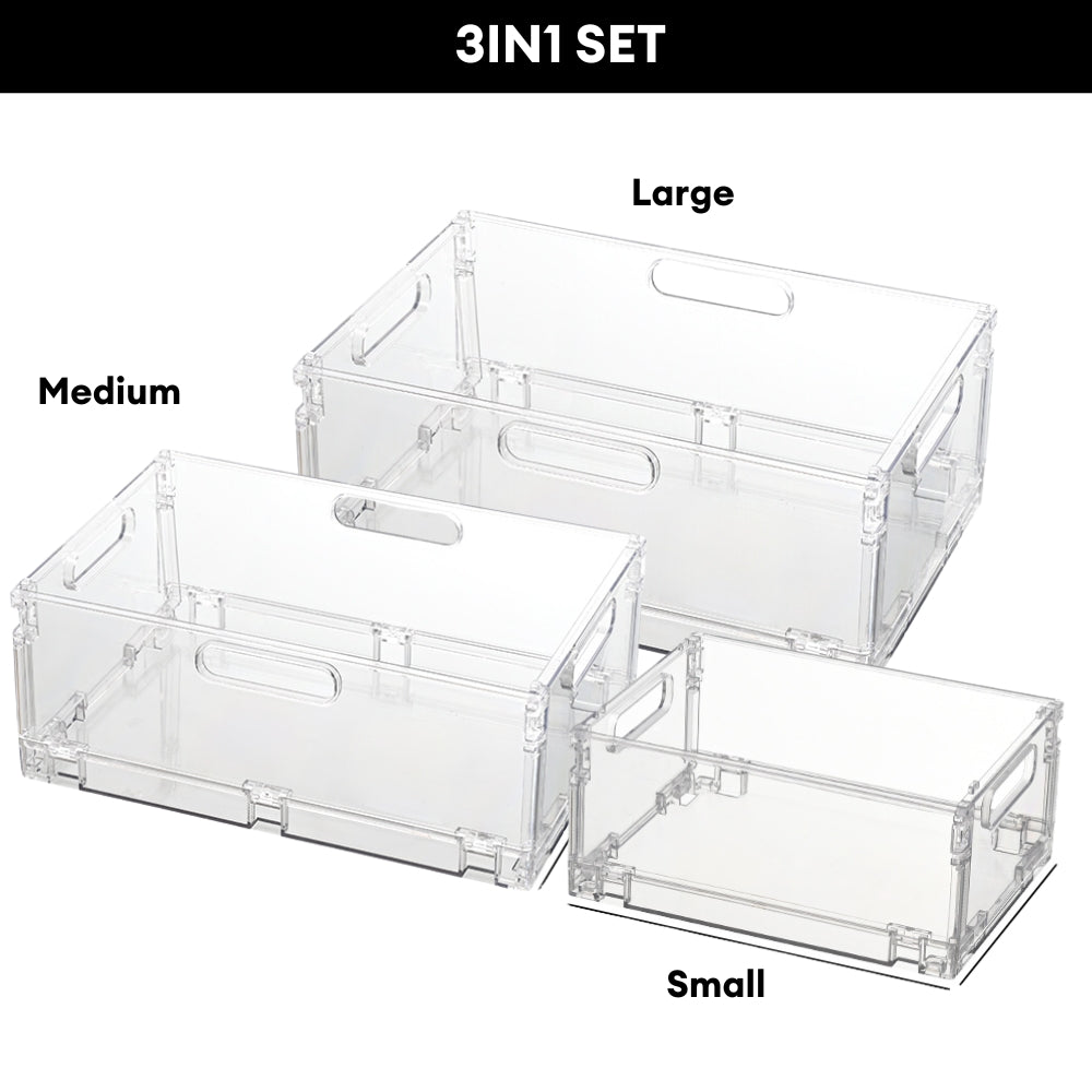Locaupin Transparent Collapsible Storage Box Multipurpose Large Capacity Stackable Organizer with Handle Space Saver Bins