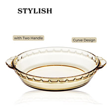 Load image into Gallery viewer, LOCAUPIN Borosilicate Glass Round Vintage Baking Tray Microwavable Oven Safe Pan Serving Plate
