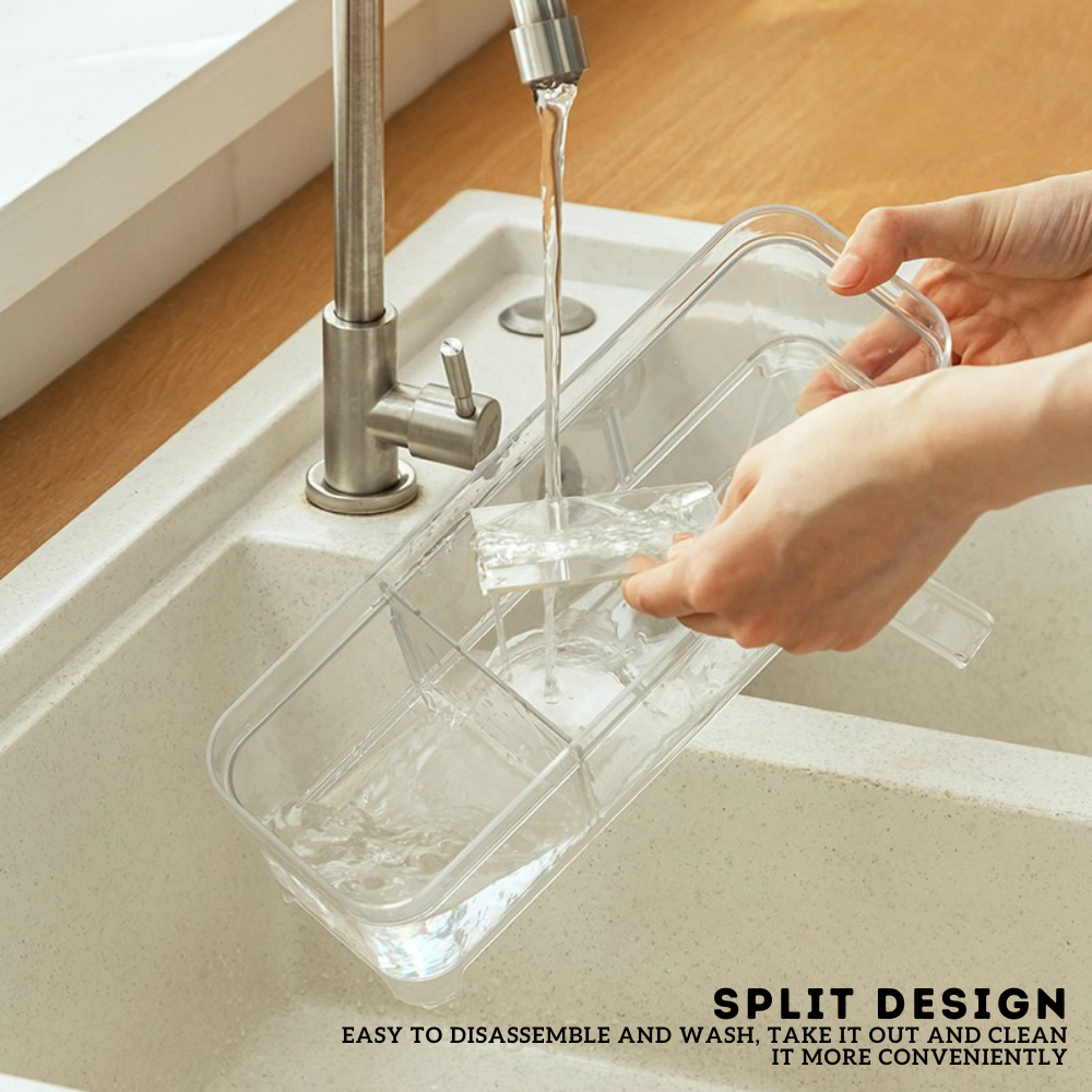 Locaupin 3 Compartment Sink Organizer Draining Rack High Quality Kitchen Dishwashing Soap Sponge Holder with Automatic Drain Port
