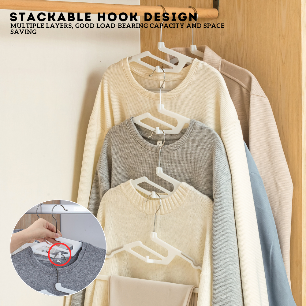 Locaupin 5pcs Anti-Slip Hanger with Hook Space Saving Clothes Holder Continuous Hanging Design Wardrobe Laundry Area Organizer