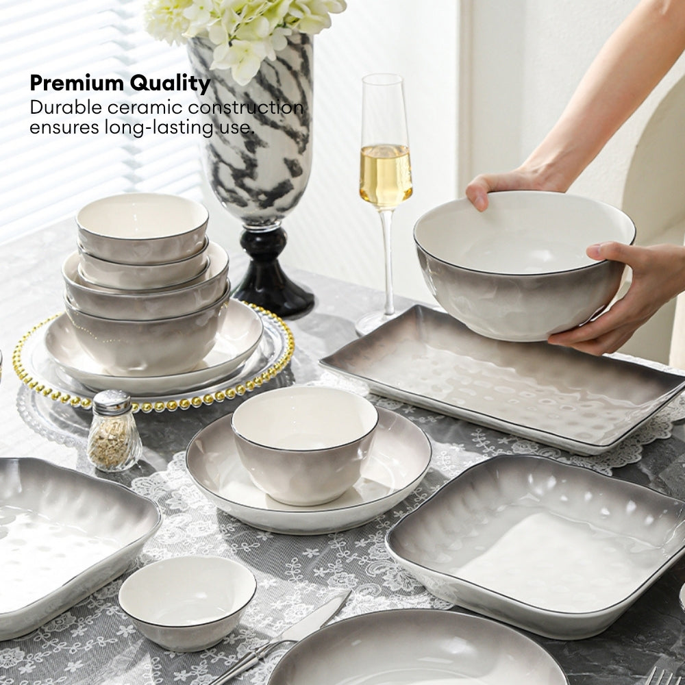 LOCAUPIN Minimalist Glazed Ceramic Dinnerware Microwave Oven Safe Multi-Size Plates and Bowls Dining Set Food Safe Plate