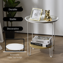 Load image into Gallery viewer, LOCAUPIN Round Metal Side Table Anti Slip Aesthetic Home Decor Nightstand 2 Tier Under Shelf Storage
