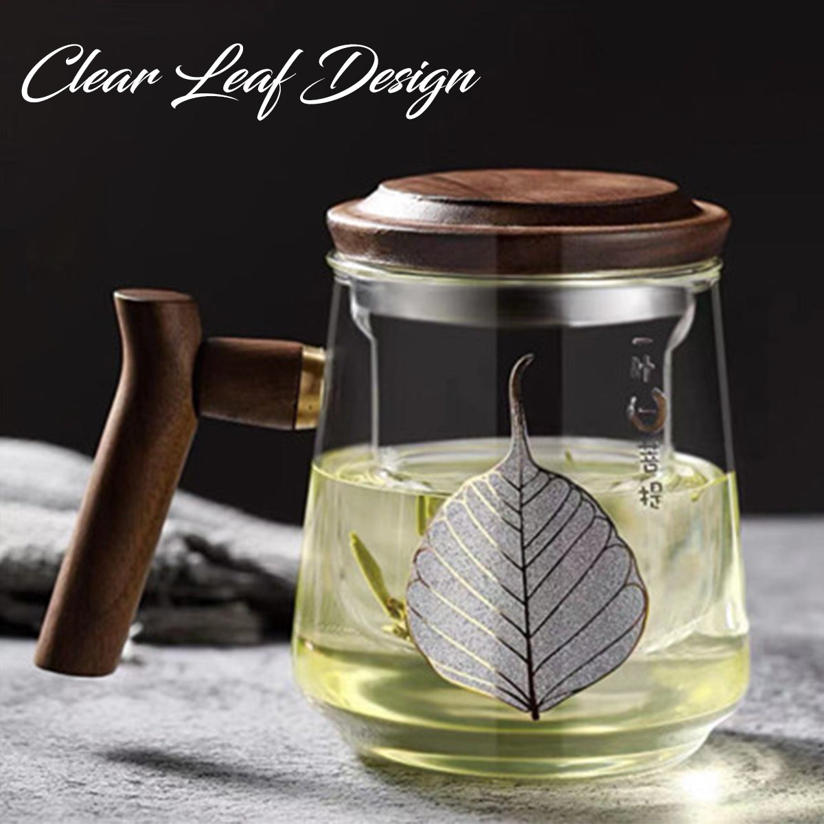 LOCAUPIN Borosilicate Glass Teapot Removable Infuser Cup Printed Design Wooden Handle Herbal Kettle