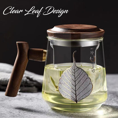 LOCAUPIN Borosilicate Glass Teapot Removable Infuser Cup Printed Design Wooden Handle Herbal Kettle