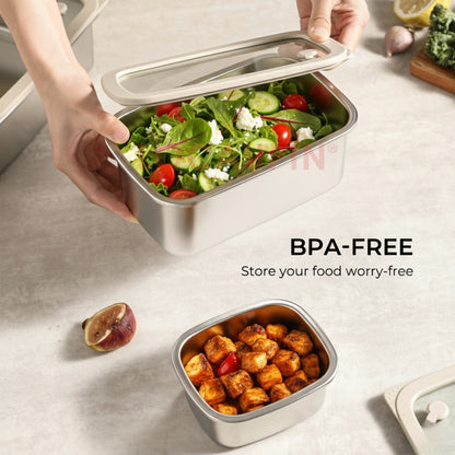 LOCAUPIN 304 Stainless Steel Food Container with Tempered Glass Lid Fresh Keeping Box Food Trays Food Storage Dispenser