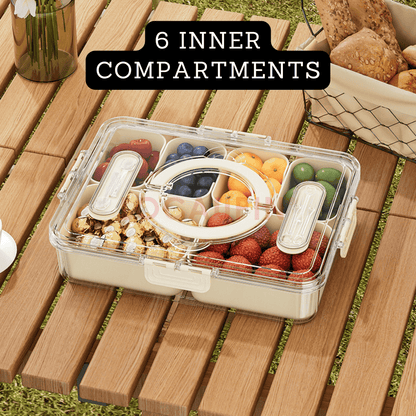 Locaupin Portable Multicompartment Container Fruits and Snacks Divided Tray with Lid and Handle Ideal for Party Travel Picnic Use