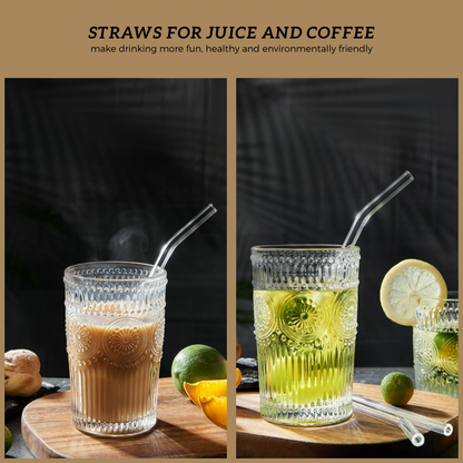 Locaupin 5in1 Borosilicate Glass Straw Set Heat and Cold Resistant Reusable Drinking Bend Straight and Brush Accessories