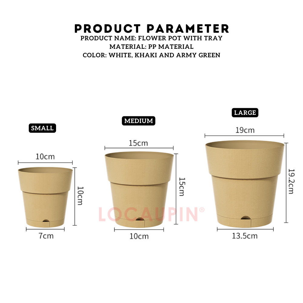 Locaupin Simple Style Flowerpot with Tray Minimalist Gardening Pot Indoor and Outdoor Garden Use