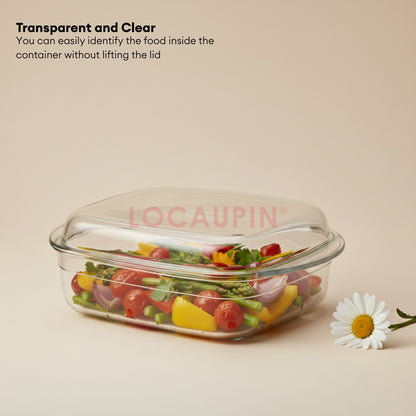 LOCAUPIN Rectangular Borosilicate Dish Plate with Glass Lid Bakeware Sets Microwaveable Baking Dish Glass Pan 4.5L