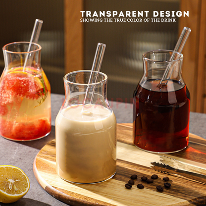 Locaupin 2 Pieces Borosilicate Glass Smooth Bottle Cup with 2 Straw and 1 Brush Simple Large Capacity Mug for Hot and Cold Drinks
