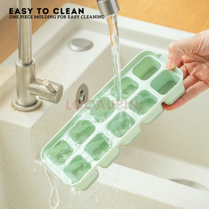 Locaupin 2 Pieces Set Mini Ice Cube Tray with Lid and Soft Bottom Silicone for Easy Demolding Stackable Compact 10 Grids Molder