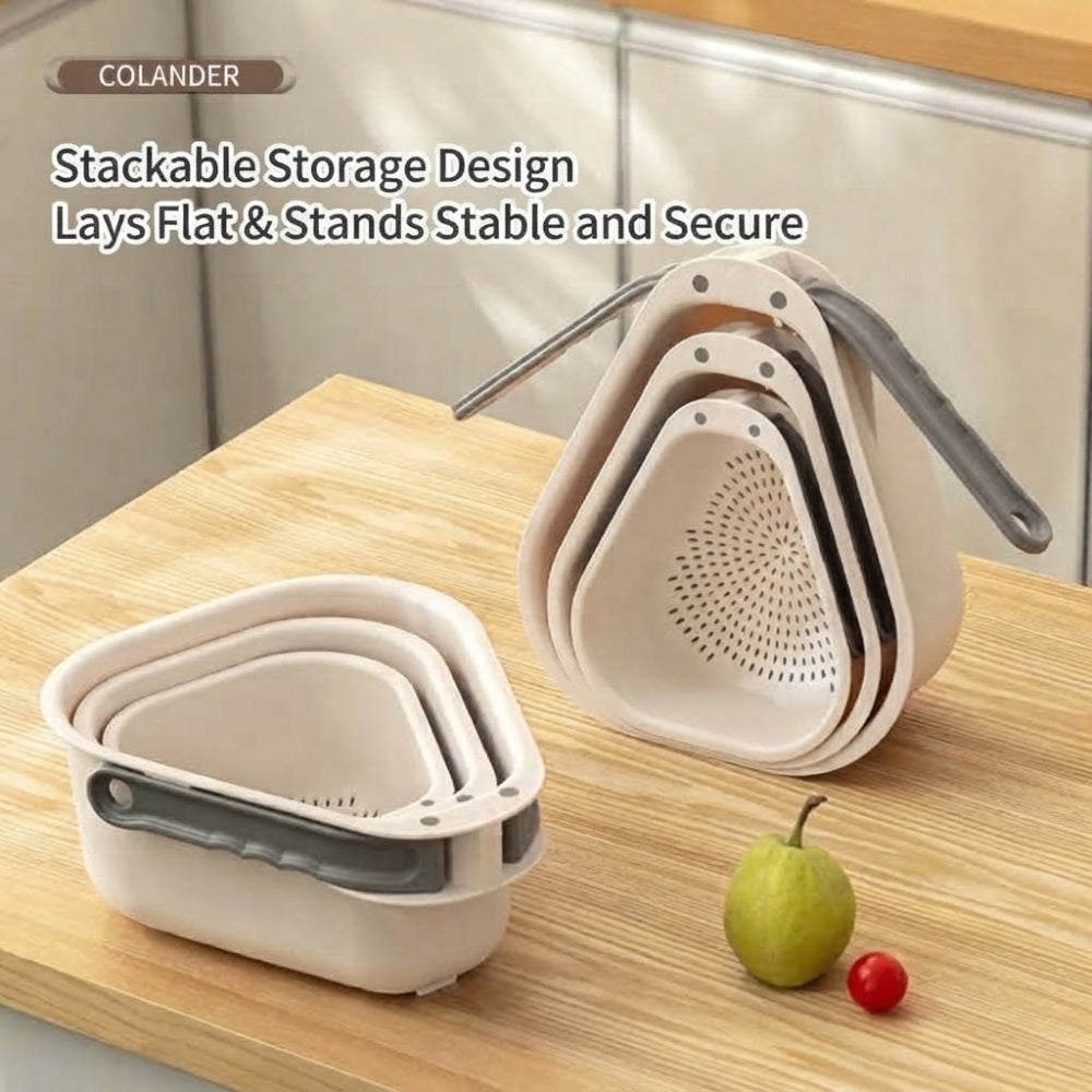 LOCAUPIN Foldable Handle Colander Draining Basket Food-Grade Vegetable & Fruit Strainer Space-Saving Triangle Basket