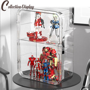 Clear Toy Collection Display Wall Mounted Organizer Multipurpose Cosmetic Storage Adjustable Partition Compartment with Dust Proof Lid