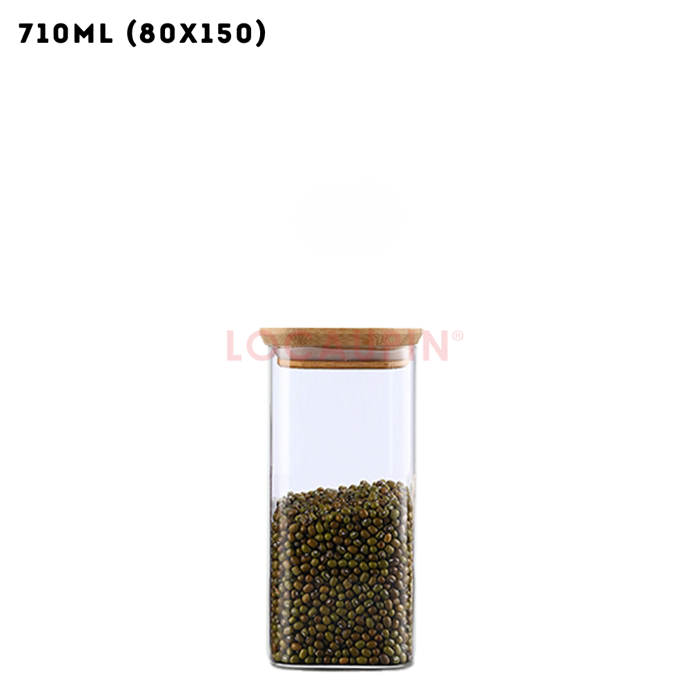 Locaupin Square Borosilicate Glass Canister with Bamboo Lid Airtight Food Jar Storage Transparent Kitchen Pantry Sealed Container