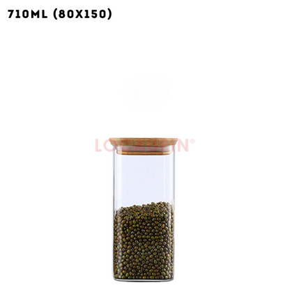 Locaupin Square Borosilicate Glass Canister with Bamboo Lid Airtight Food Jar Storage Transparent Kitchen Pantry Sealed Container