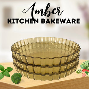 Locaupin Amber Baking Plate Round Shape Bakeware Serving Platter Microwave Oven Safe Party Tray Food Container Gift For Mommy