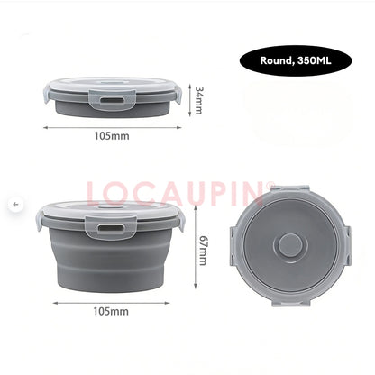 LOCAUPIN Foldable Sealed Silicone Food Storage Container Lunch Box with Lid and Air Valve Collapsible Kitchen Storage