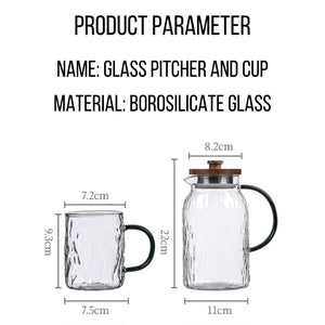 Locaupin  Borosilicate Glass Wooden Lid Pitcher with Cup Transparent Heat Cold Resistant Drinking Glass Cup Set Drinkware Bottle