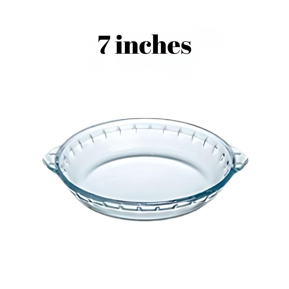 Locaupin Round Borosilicate Glass Baking Pan Pie Dinner Main Dish Serving Bowl Microwave Oven Plate with Handle Soft Wave Edge
