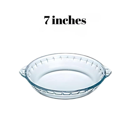 Locaupin Round Borosilicate Glass Baking Pan Pie Dinner Main Dish Serving Bowl Microwave Oven Plate with Handle Soft Wave Edge