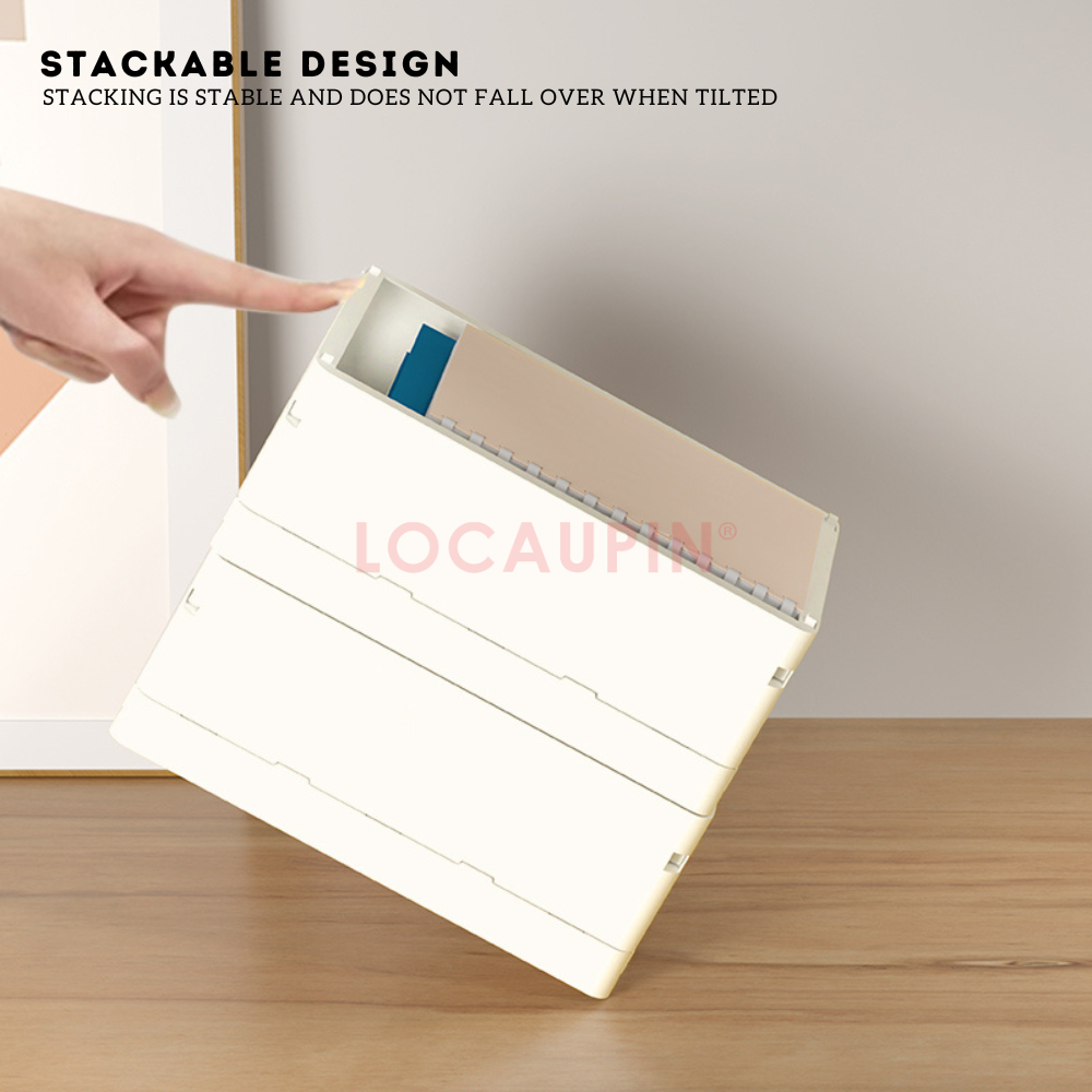 Locaupin Foldable Storage Basket Multipurpose Desktop Organizer for Office and School Stationery Supplies Container