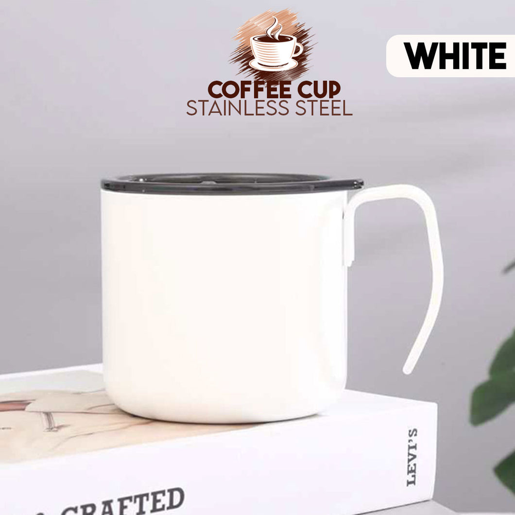 Locaupin 350ml Stainless Steel Coffee Mug with Handle Iced Drinks Insulated Cup Lid Hot Cold Beverage Home Office Use
