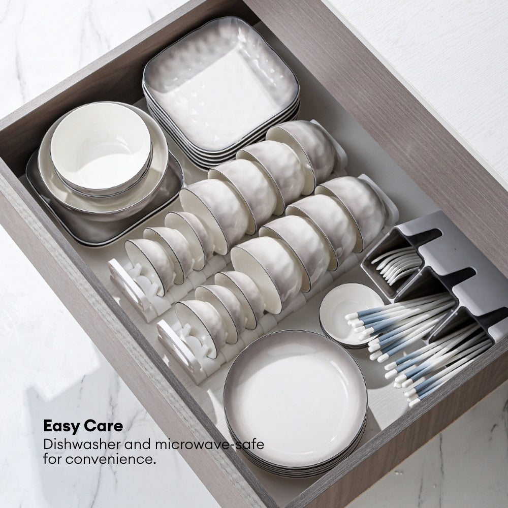 LOCAUPIN Minimalist Glazed Ceramic Dinnerware Microwave Oven Safe Multi-Size Plates and Bowls Dining Set Food Safe Plate