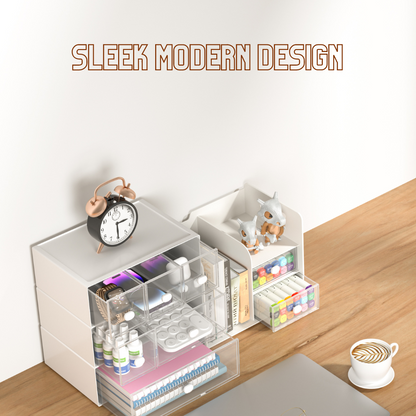 LOCAUPIN Multifunctional Office Desktop Drawer Organizer Stationery Cosmetic Storage Display Shelf