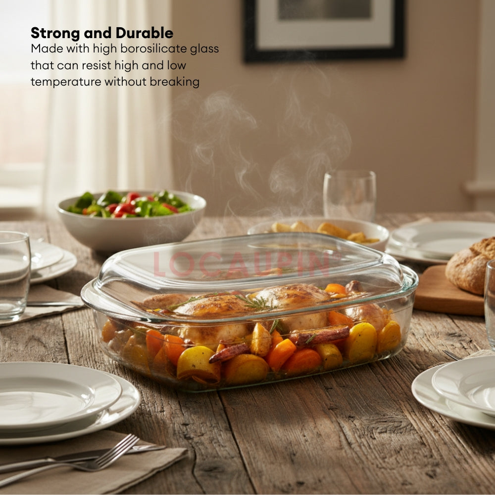 LOCAUPIN Rectangular Borosilicate Dish Plate with Glass Lid Bakeware Sets Microwaveable Baking Dish Glass Pan 4.5L