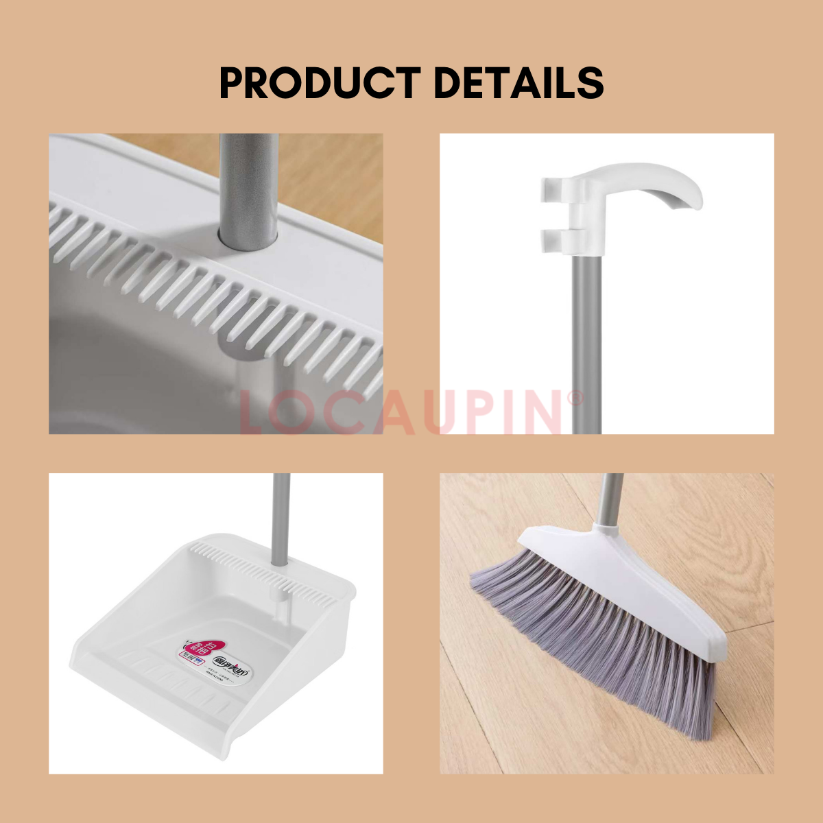 Locaupin Broom and Dustpan Set Household Floor Cleaning Tool High Quality Material Long Handle Sweeper Sturdy and Durable Cleaner