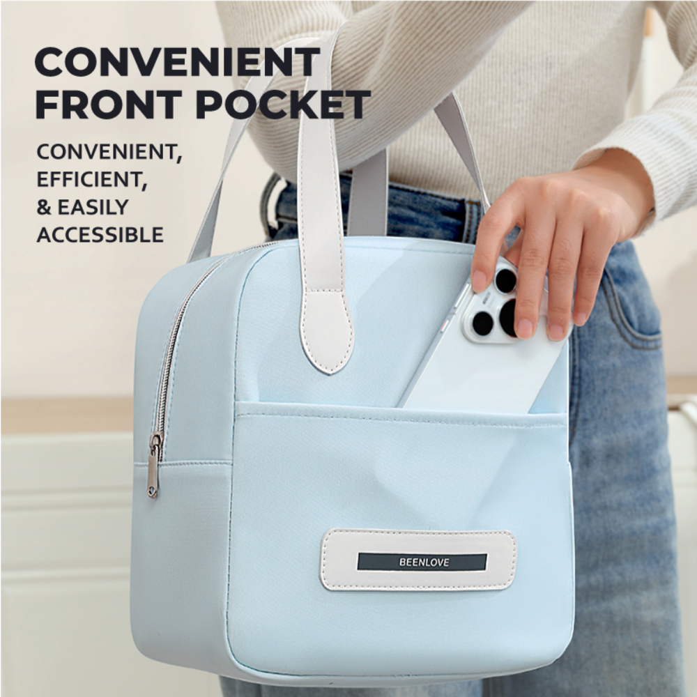Locaupin Smiley Food Bag Waterproof and Insulated Meal Bags with Front Pocket Large Capacity Office School Portable Lunch Storage