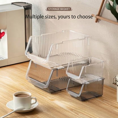 LOCAUPIN Multi-Purpose Stackable Storage Basket  Space-Saving Kitchen Pantry Storage Rack Premium PET Clear Organizer