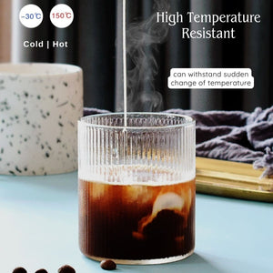 LOCAUPIN Ribbed Pattern Cocktail Coffee Mug Hot Cold Beverages Borosilicate Glass Water Cup