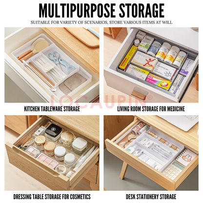 Locaupin Retractable Drawer Storage Multifunctional Compartment Organizer for Medicine Cosmetic Kitchen Utensil and Stationery