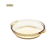 Load image into Gallery viewer, LOCAUPIN Borosilicate Glass Round Vintage Baking Tray Microwavable Oven Safe Pan Serving Plate
