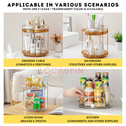 Locaupin 360° Multifunctional Rotating Organizer Condiments Cosmetics Snacks Toiletries Rotatable Transparent Display Rack