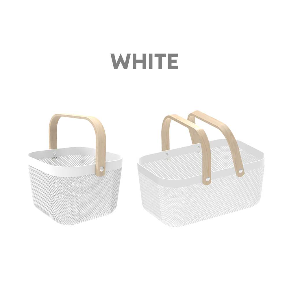 Locaupin Plastic Mesh Basket with Wooden Handle Cosmetic Organizer Kitchen Fruit Vegetable Storage Multifunctional Salon Spa Shopping Bin