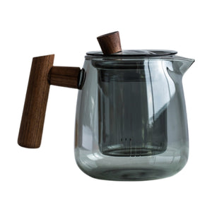 LOCAUPIN Borosilicate Glass Wooden Grip Handle Teapot with 4 Cups Set Removable Infuser Water Kettle