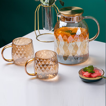 Load image into Gallery viewer, Locaupin Diamond Pattern Borosilicate Glass Pitcher Spout Fresh Fruit Juice Tea Leaf Strainer Lid Hot Cold Drink Coffee Mug
