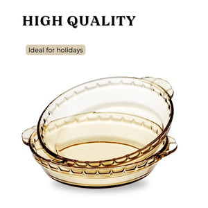 LOCAUPIN Borosilicate Glass Round Vintage Baking Tray Microwavable Oven Safe Pan Serving Plate