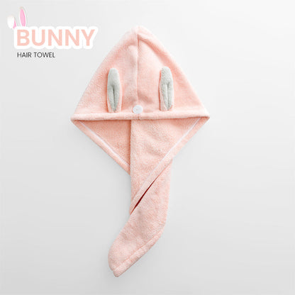 Locaupin Bunny Ear Water Absorbent Quick Drying Hair Cap Soft Shower Turban Wrap Towel Bath Cloth For Women