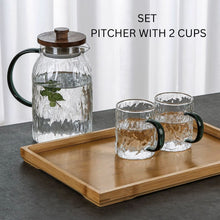 Load image into Gallery viewer, Locaupin  Borosilicate Glass Wooden Lid Pitcher with Cup Transparent Heat Cold Resistant Drinking Glass Cup Set Drinkware Bottle
