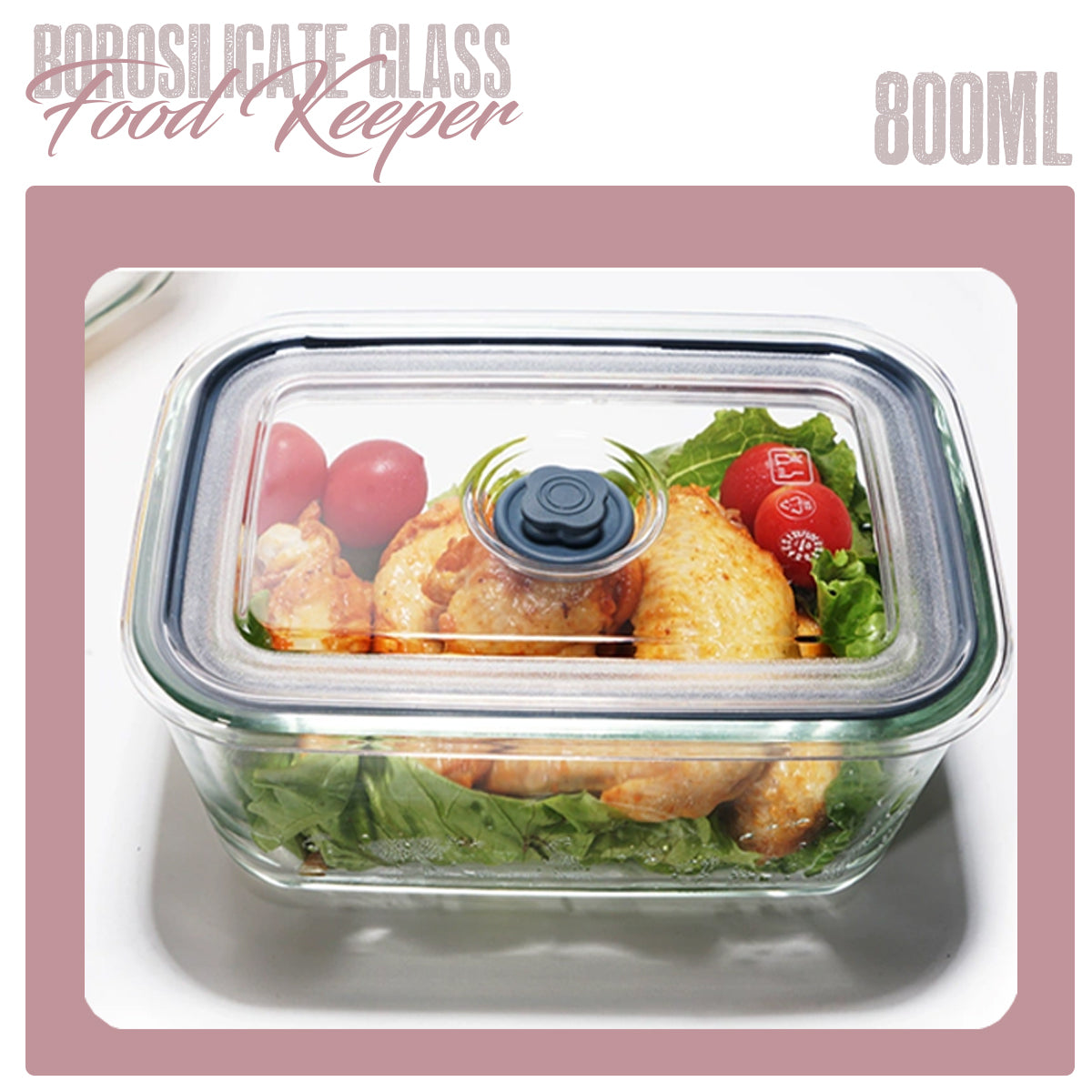 Locaupin Rectangular Press Vacuum Cover Borosilicate Glass Airtight Food Container Leaf-Proof Fresh Keeper Leftover Storage Heat Cold Resistant