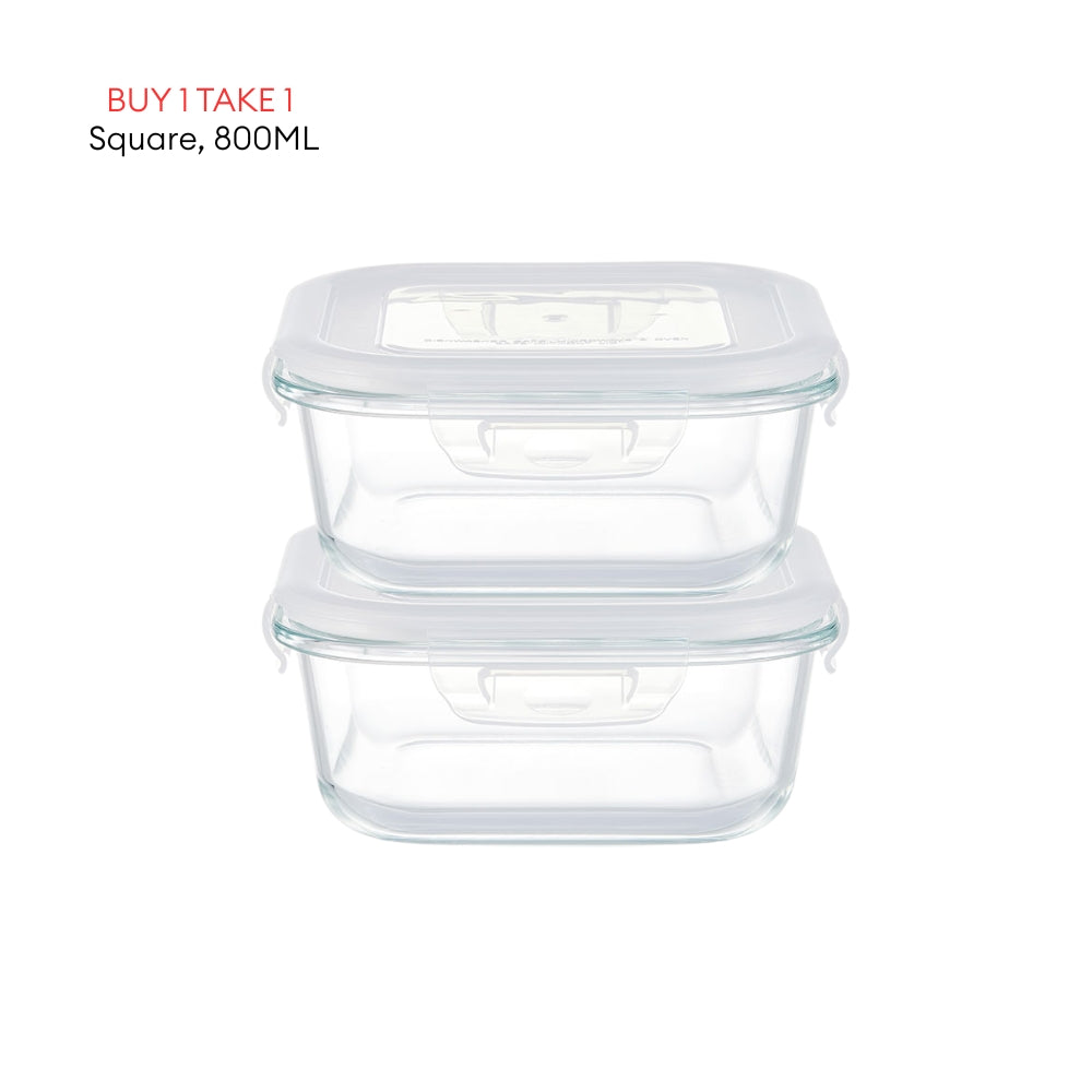 LOCAUPIN B1T1 2-Pack Airtight Borosilicate Glass Food Containers with Silicone Lid Microwave Safe Leakproof Lunch Box