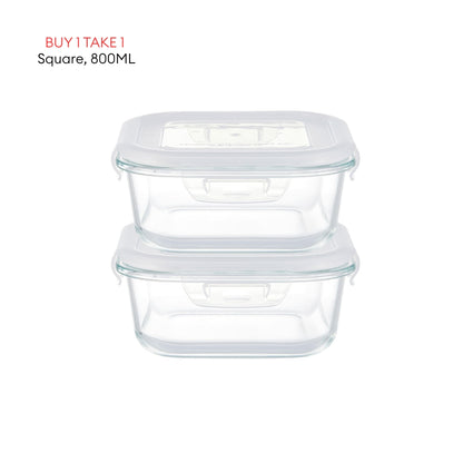 LOCAUPIN B1T1 2-Pack Airtight Borosilicate Glass Food Containers with Silicone Lid Microwave Safe Leakproof Lunch Box