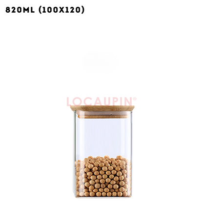 Locaupin Square Borosilicate Glass Canister with Bamboo Lid Airtight Food Jar Storage Transparent Kitchen Pantry Sealed Container