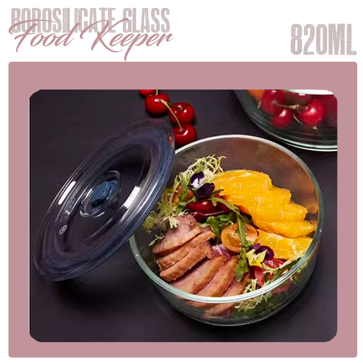 Locaupin Round Press Type Vacuum Cover Food Container Borosilicate Glass Leak-Proof Heat Cold Resistant Airtight Storage Leftover Fresh Keeper