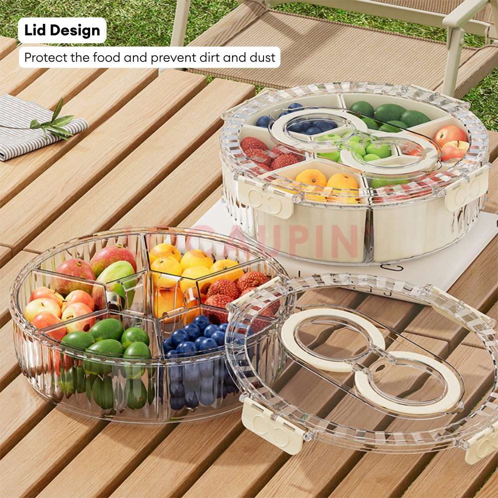 LOCAUPIN Round Food Container with Five Removable Compartments Transparent Kitchen Food Storage Dispenser with Lid
